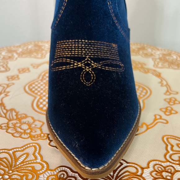 Chic Velvet Ankle Booties in Deep Blue - Picture 2 of 4
